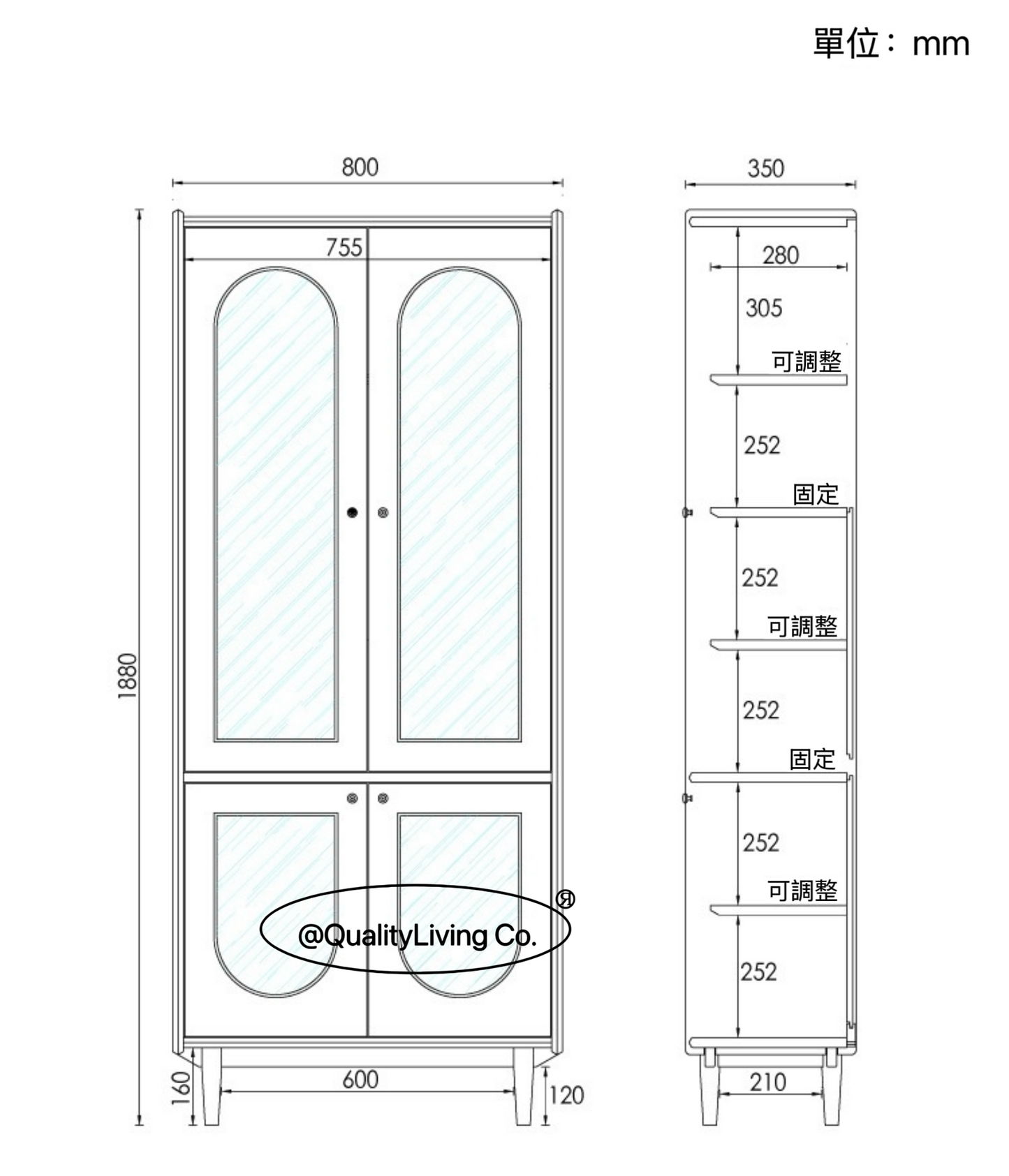 北歐實木書櫃 玻璃雙門酒櫃展示櫃