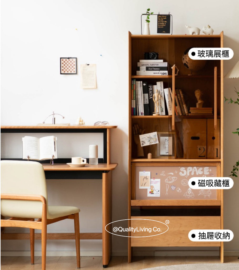 北歐實木玻璃門書櫃收納展示櫃