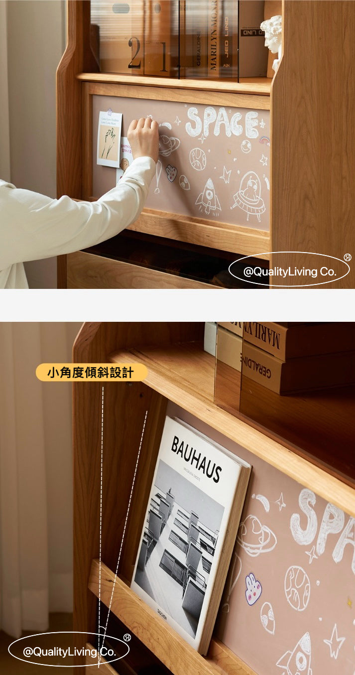 北歐實木玻璃門書櫃收納展示櫃