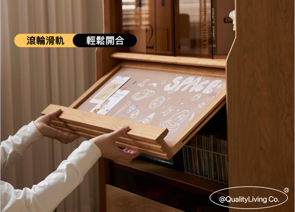 北歐實木玻璃門書櫃收納展示櫃