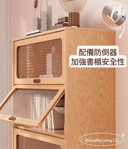 玻璃門實木儲物櫃書櫃