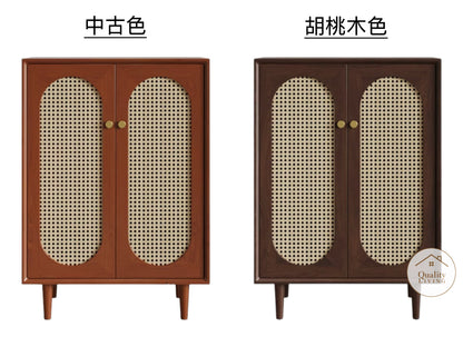 日式藤編實木鞋櫃