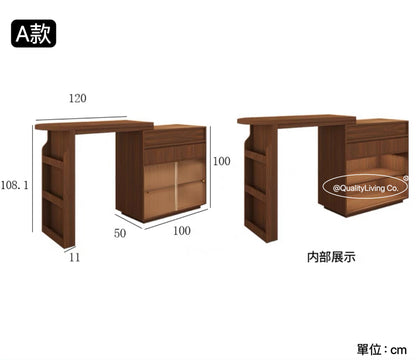 Maple-實木復古伸縮吧檯桌櫃餐桌一體 可定制