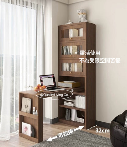 Maple-  實木復古伸縮書櫃書桌一體轉角（可訂造）